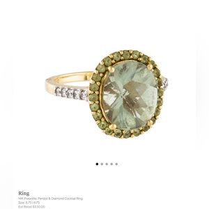 Prasolite, Peridot and Diamond Gold Ring 6.75
